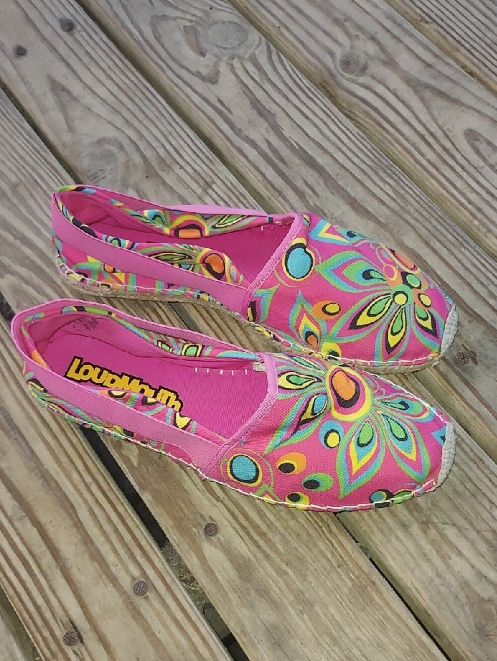 Loudmouth Women's Espadrilles in Bright Pink with Rainbow Trim